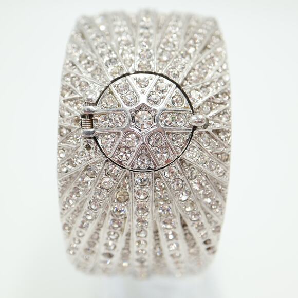 Victoria Wieck Pave Crystal Jewel Cuff Watch 35mm Hidden MOP Dial w New Battery main image 11